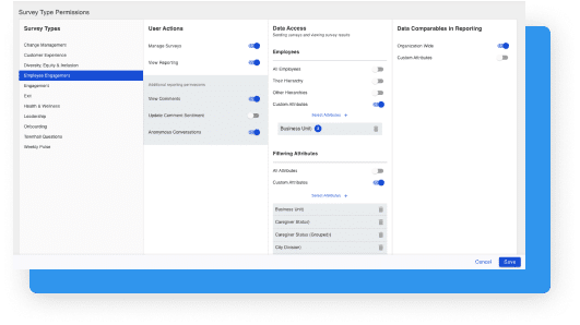 Screenshot of WorkTango's screenshot for employee survey user access permissions.