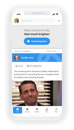WorkTango's mobile app for employee recognition and rewards, available on Apple or Android.