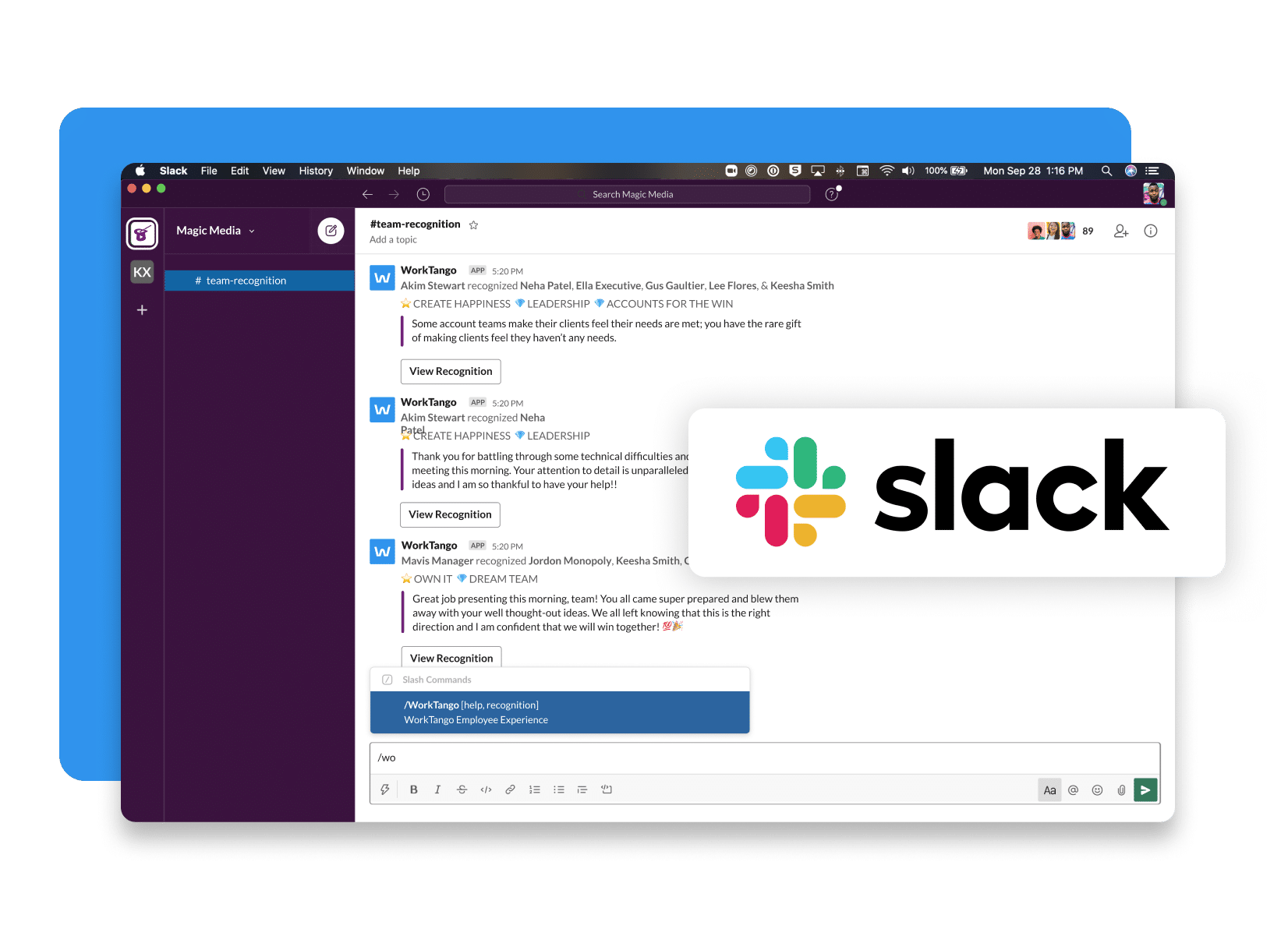 Screenshot of WorkTango's Slack integration.